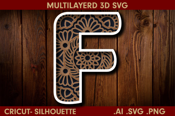 3D Multilayered Letter F Mandala: A Bold SVG for Shadow Boxes & Branding Projects