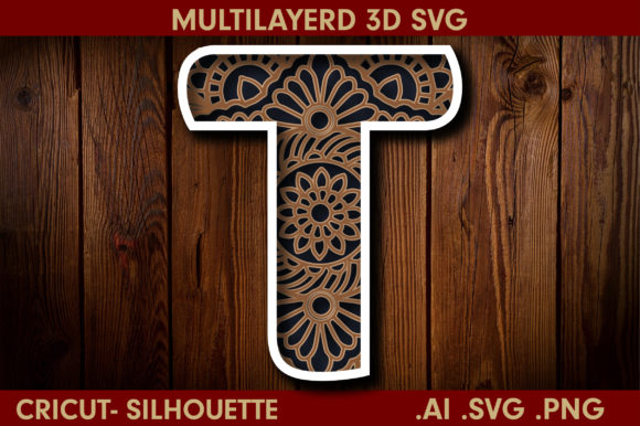 3D Multilayered Letter T Mandala for SVG Shadow Boxes & Craft Projects