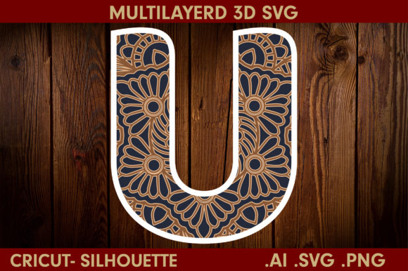 3D Multilayered Letter U Mandala for Shadow Boxes & 3D SVG Craft Projects