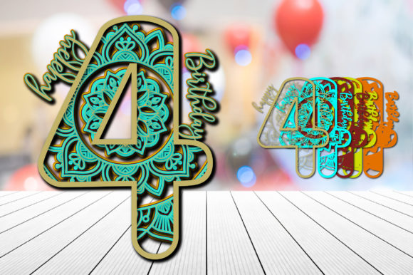 4th Birthday Cake Topper Mandala 3D SVG for Etsy & Digital Sellers