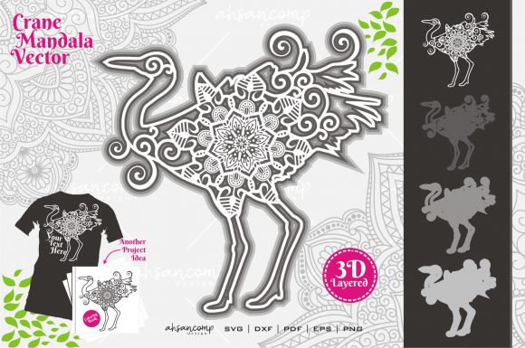 Crane Mandala Vector 2 3D Layered – Elegant 3D SVG for Shadow Boxes & Craft Projects