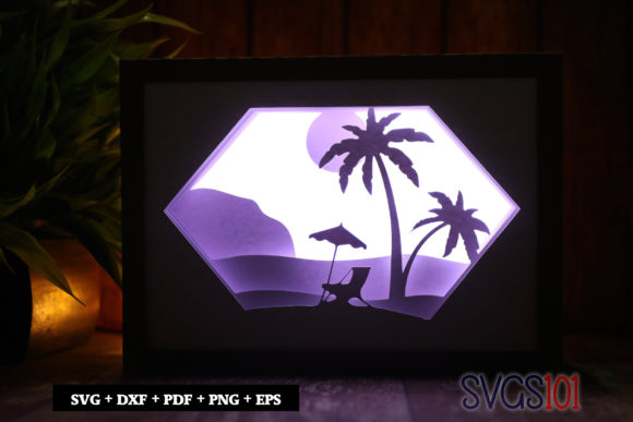 Palm Trees at the Beach Light Box SVG: A 3D Shadow Box Design for Commercial Sellers