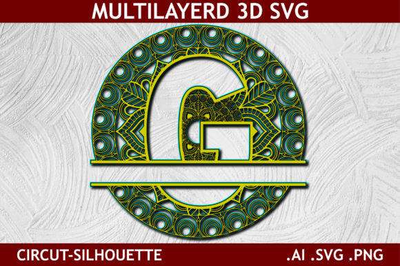 Split Alphabet Layered G Letter Mandala: A 3D SVG Shape for Modern Branding and Marketing