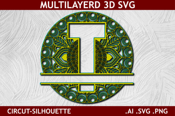 Split Alphabet Layered T Letter Mandala: A 3D SVG Design for Modern Branding & Marketing