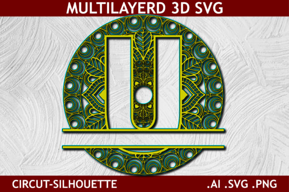 Split Alphabet Layered U Letter Mandala: A 3D SVG Design for Modern Branding and Visual Storytelling